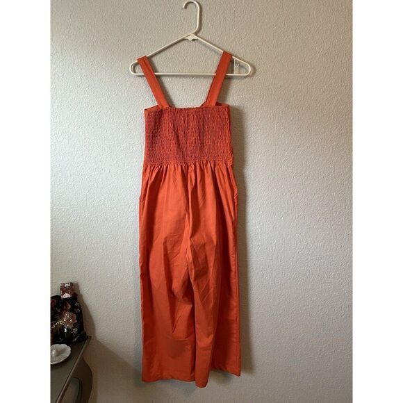 Wide Leg Linen Blend Orange Romper XS Sporty Vacation Spring - Picture 4 of 6